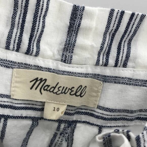 Madewell Dark Baltic Stripe Linen Cotton Paperbag Pants - Picture 10 of 11